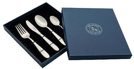 Personalised Engraved Children's Kids 4 Piece 18/10 Stainless Steel Cutlery Set in a Bespoke Presentation Box Classic Windsor Design A Lovely Gift for All Occasions