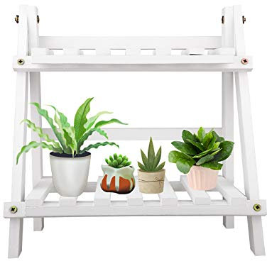 HUIKJI Pflanzenständer aus Holz, 2 Etagen, Blumenständer, Eckregal, Blumentopf, Ständer, für Terrasse, Balkon, Eingang, Veranda, Dekoration