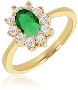 2Colors Bague plaqué Or Marquise avec Pierre Verte synthétique et Cubic Zirconia - 62