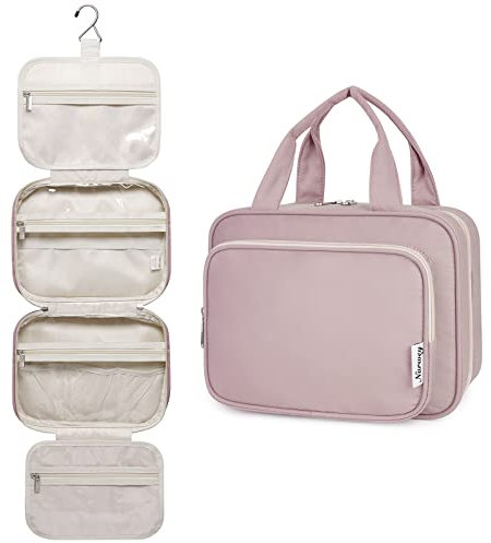 Narwey Kulturtasche Damen Kulturbeutel zum Aufhängen Waschtasche Gross Kosmetiktasche Groß Waschbeutel Kosmetik-Organizer für Damen Mädchen (Altrosa)