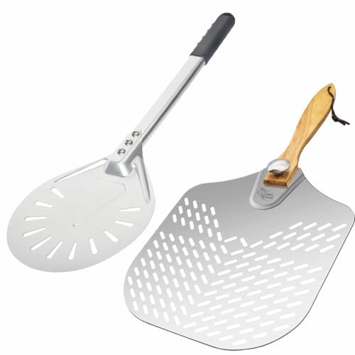 Set 2 Pcs.- Pala per pizza forata 35 x 30 + Paletta Pizza In Alluminio 20 Cm., progettate per una migliore pizza al piatto, Paletta ruota Pizza, Pala pizza Professionale – pala per forni - Orso Chef