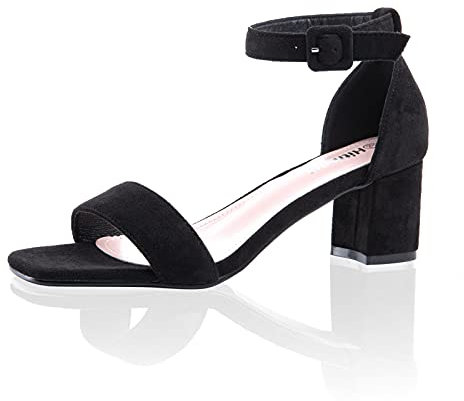 Hitmars Sandali Donna con Tacco Estivi Scarpe Cinturino alla Caviglia Fibbia Punta Aperta Eleganti Cerimonia Nero Taglia 38 EU