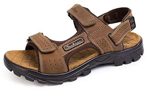 BININBOX Sandale Homme Sandale Cuir de Vachette Bout Ouvert (Marron, Adulte, Homme, 42, Numérique, Système Taille Chaussures EU, Moyen)