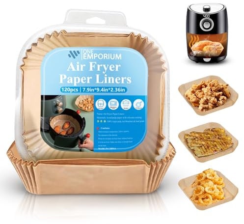 ONE Emporium Air Fryer Liners – Reusable Greaseproof Parchment Paper Trays, Non-Stick Baking Sheets for Ninja, Tower, Cosori & More – Pack of 120, 7.9 inch* 1.77 inch