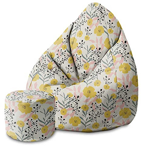 DreamRoots Bean Bag 80x80x120cm - Sitzsack mit Lehne und Hocker und Bezug - Sitzkissen Boden - Chill Bubibag - Sitzsack mit Füllung - Erwachsene mit Füllung M-Lichtblum1