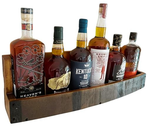 RELODECOR Whiskey & Wine Barrel Shelf: Wandmontiertes Holzregal für die Präsentation von Likörflaschen, rustikales Bourbon Whiskey Barrel Weinregal, perfekt für Hausbar und Weinliebhaber oder Väter
