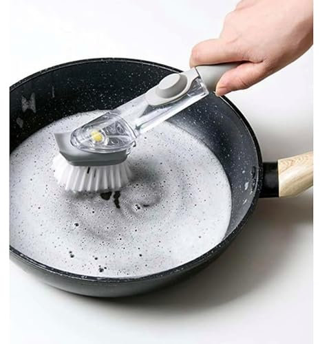 HealthyMoov Brosse Vaisselle avec réservoir Distributeur de Savon Produit détergent éponge Magique Tampon à récurer Casserole poêle (1 pièce)