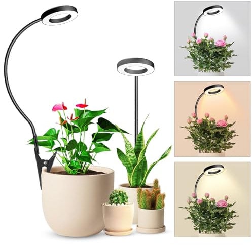 Wolezek Grow Lights for Indoor Plants, Clip On 6500K Full Spectrum LED Grow Light, Two Installation Options Plant Light, 3 Colors Grow Lamp with 360° Gooseneck, 6/12/16H Timer, 5 Brightness, 2 Pack