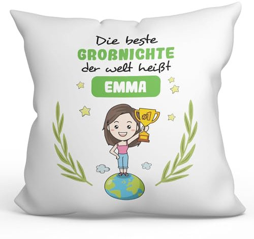 Mugffins Personalisierte Kissen mit Füllung mit Spruch für GROßNICHTE - Auf Deutsch - der Beste der Welt - 40 x 40 cm - Individuell Anpassbar Geschenk