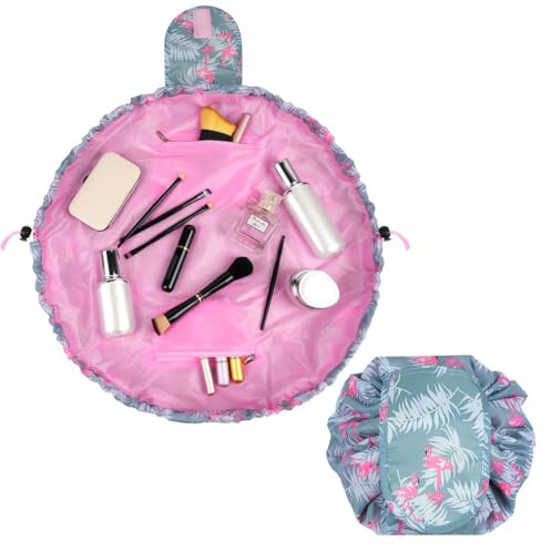 URAQT Kosmetiktasche, Groß Kapazität Make Up Tasche Mit Cord, Tragbare Reise Makeup Tasche Kleine Schminktasche Damen, One-Step Organizer Make Up Tasche Kosmetikbeutel Für Reisen Damen(Farbe)