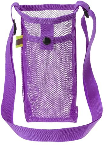 PATIKIL 22mmx13mm Water Bottle Bag, Mesh Portable Bottle Holder Carrier Adjustable Shoulder Strap for Sports Hiking Camping, Purple