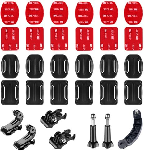 YEHOLDING Fixations Adhésives Incurvées et Plates, Adhésifs Double Face 3M,Base du Bras d'extension du Casque, Support J-Hook, Compatible avec GoPro,Insta360, DJI Action et Autres Caméras de Sport