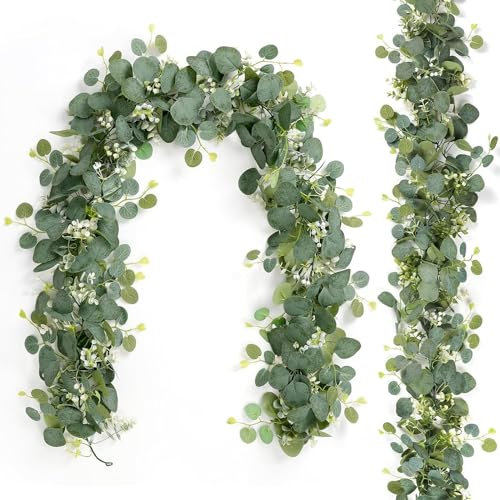 2 Stück Künstliche Eukalyptus Girlanden, Aufhängen Girlande Eukalyptus Reben Künstliche Pflanzen Eukalyptus Grüngirlande für Hochzeitshintergrund Party Tischdekoration