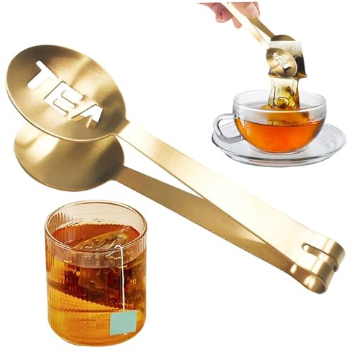 Teebeutel Squeezer Goldene Teezange, Edelstahl -Teebeutellöffel, runder Teefilter Klemme Teesiebhalter Clip zum Verlust von Blatt, Greifen Eiswürfel, Zucker Teefilter