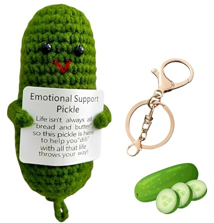 MHYMX Emotional Support Pickle, Pocket Hug Positive Geschenke Saure Gurken Schlüsselanhänger Lustig Gestrickte Figuren Motivationsgeschenke für Freund und Familie