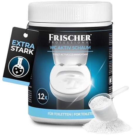 Frischer Professional WC Schaum Pulver 1kg für 12 Waschgänge - WC Reiniger extra stark - entfernt kraftvoll Kalk & Urinstein, Toilettenreiniger extrem stark, WC Schaumreiniger