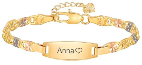 FLHEART Personalised Name Bracelets for Women - Tricolor Gold ID Chain Bar Bracelet Gift for Her, Mom,Custom Name BFF Friendship Besite Customized Wedding Bridesmaids Gift,1 pc
