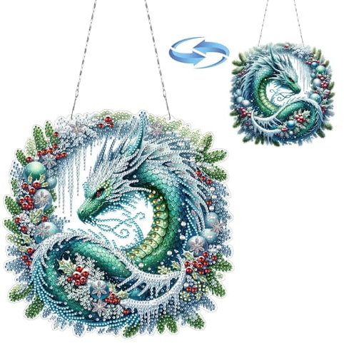 CXINLky DIY Diamond Art Painting Anhänger mit Kette, Kreativ Unregelmäßige Form Diamant Painting Fensterbilder, 5D Diamond Malerei Wandbehang Kits für Fenster Wand Garten Decor-05-Drache