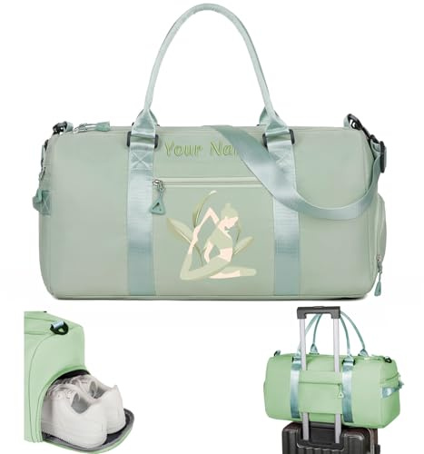 Personalisierte Bestickte Seesack, Benutzerdefinierte Sport Turnbeutel mit Namen für Mann Frauen, Mädchen Tanz Tasche Reisetasche - mit Schultergurt & Wet Dry Taschen & Schuhfach - 10 Farben