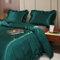 Koudi Satin Bettwäsche 220x240cm 3teilig Grün Uni Einfarbig Rüschen Glanzsatin Bettwäsche Set 1 Glatt Luxus Bettbezug mit Reißverschluss und 2 Kissenbezüge 80x80cm