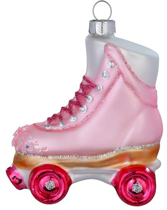 Christbaumschmuck Glas 10,2cm - Rollschuh Figur zum Aufhängen - handbemalt - Weihnachtsbaum Anhänger für Weihnachten - Christbaumanhänger & Weihnachtsbaumschmuck - Sport Schuh Rosa Pink