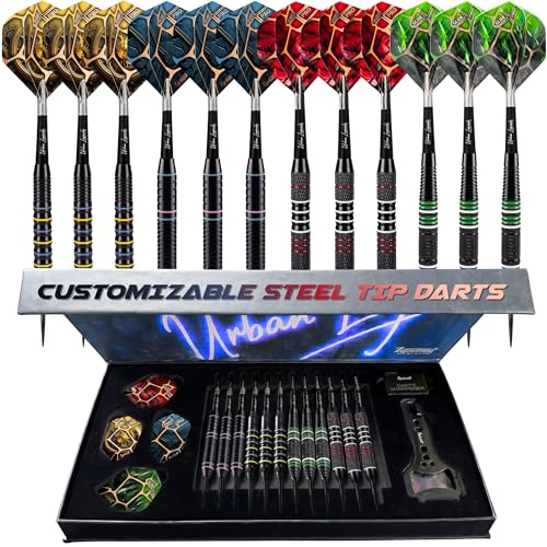 IgnatGames Darts Metal Tip Set - 12 Pack Steel Tip Darts with 32 GlideXPro Flights, Multi-Zone Barrel Grips, 1.4 Aluminum Shafts, Magnetic Gift Box, and Accessories, Urban Legends Edition