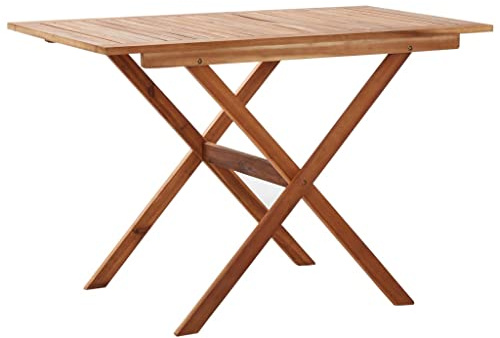 GeenYuu Gartentisch aus massivem Akazienholz 110x67x74 cm wetterbeständig mit Latten-Tischplatte und Kreuzbeinen für Balkon Terrasse Veranda langlebiger Outdoor Table