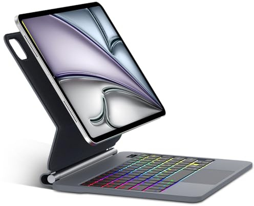 JADEMALL Magic Keyboard Hülle für iPad Air 11 M4 2026/M3 2025/M2 2024 | Deutsches QWERTZ Layout Tastatur, 7-Farbige Beleuchtung Multi-Trackpad Tastatur für iPad Air 5/4/Pro 11, Schwarz