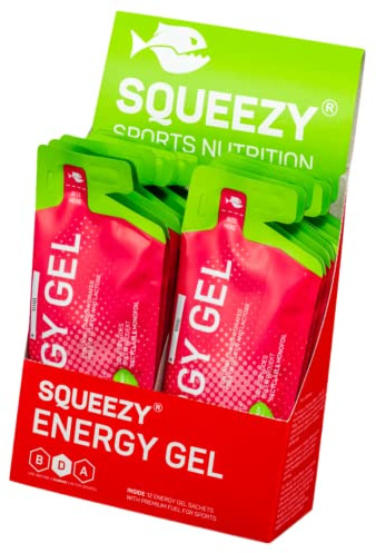 Squeezy Energy Gel Box Banane (12x 33g) - Sport Energy Gel für schnelle & dauerhafte Energie bei maximaler Verträglichkeit beim Laufen, Radsport, Marathon & Co.