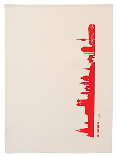 44spaces München Skyline Küchentücher Stadt Design rot, 50x70 cm Reine Baumwolle (Bio), Geschirrtücher für Münchner & Fans, Geschenkidee Geburtstag Grill-Saison Garten-Fest Mitbringsel