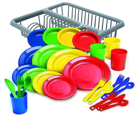 Kidzlane Kids and Toddler Dishes | Kids Play Kitchen Accessories Set | BPA Free and Dishwasher Safe Plastic Play Dishes | Kids Toy Dish Set | Toy Plates and Dishes for Kids Kitchen Set