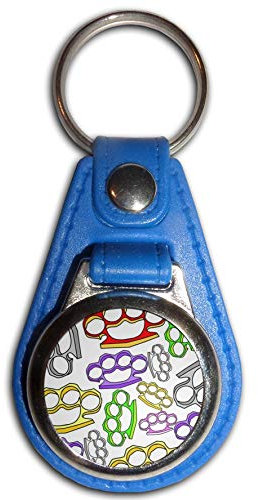 Knuckle Duster Pattern - Blue Plastic Medallion Key Ring