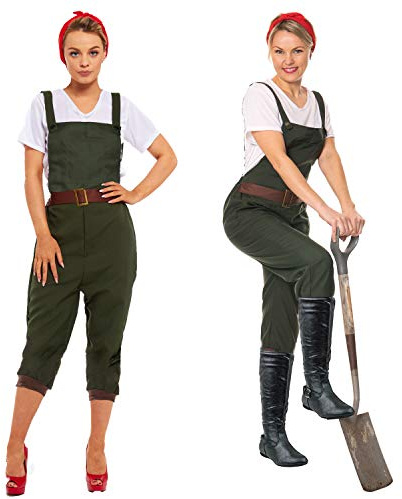 SoWest War Land Girl Fancy Dress green Large UK 12-14