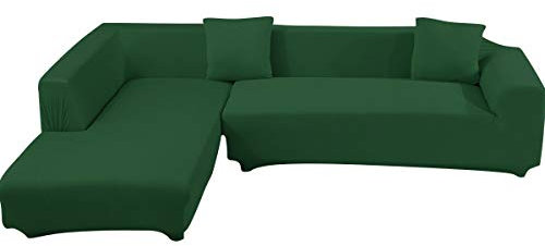 ele ELEOPTION Sofa Überwürfe elastische Stretch Sofa Bezug 2er Set 3 Sitzer für L Form Sofa inkl. 2 Stücke Kissenbezug (Grün)