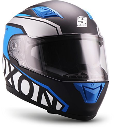 Soxon® ST-1000 Race „Blue“ · Integral-Helm · Full-Face Motorrad-Helm Roller-Helm Scooter-Helm Cruiser Sturz-Helm Sport Urban · ECE 22.05 Sonnenvisier Schnellverschluss Tasche XL (61-62cm)