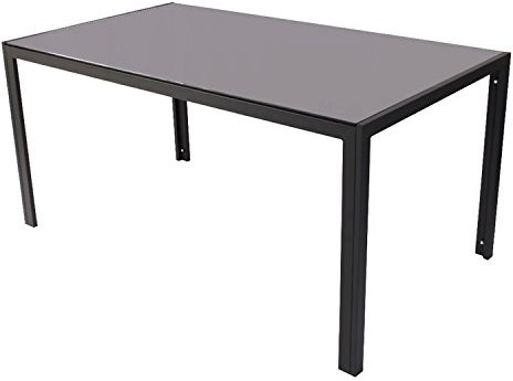 Mojawo Garten Glastisch Dunkelgrau/Schwarz 160x90cm Gartentisch mit Black Tempered Glasplatte Witterungsbeständig durch pulverbeschichtung