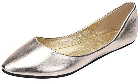 ANUFER Women's Ballet Flats Pointed-Toe Microfiber Leather Slip-on Dress Pumps Shoes Gold SN020536 UK3=EU35.5=CN36