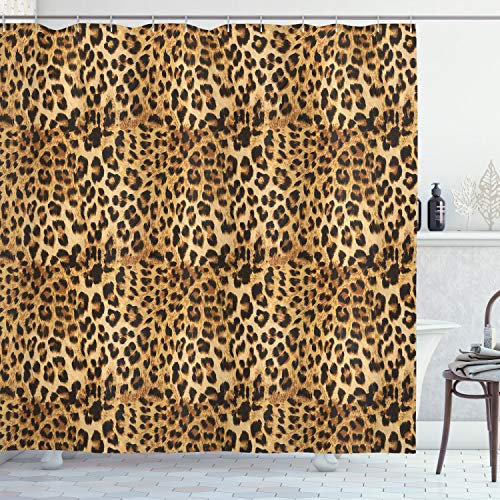 ABAKUHAUS Braun Duschvorhang, Leopard-Druck, Stoffliches Gewebe Badezimmerdekorationsset mit Haken, 175 x 200 cm, Braun