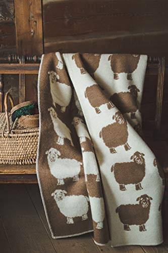 Ger3as Wendedecke Wolldecke Plaid 130 x 200 cm Warme Decke aus Schafwolle Decke Kuscheldecke Wolle Überwurf, Plaid oder Kuscheldecke für Sofa (Lamm Braun)