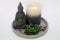 Buddha Zen Garden Flickering Candle Indoor Water Fountain with LED Light Tealight Holder And Ceramic Lotus Flower | Size 30 * 17.6 * 30 Cm | Battery Or UK USB Included | Gift Set