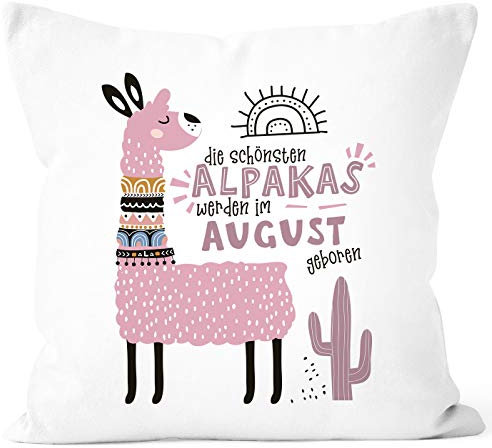 SpecialMe®Die Schönsten Alpakas Werden im Januar-Dezember geboren anpassbares Motiv Geburtsmonat individuelle Geburtags-Geschenke Dekokissen August Rosa weiß Unisize