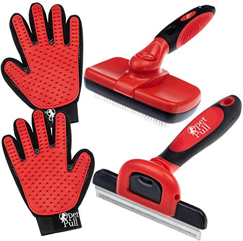 Komplettes professionelles Fellpflegeset, selbstreinigende Zupfbürste für Hunde und Katzen, professionelle Fellpflege, reduziert effektiv das Ausfallen von Fell, Bürsten-Handschuhe, Kombi-Geschenkset