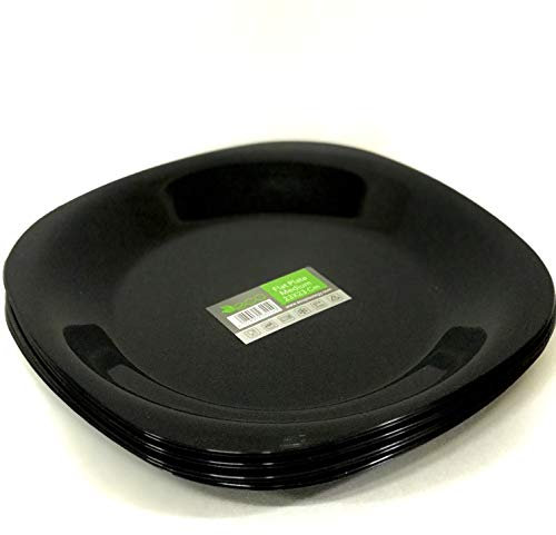 ECO 4 Pc Unbreakable Flat 23 x 23 cm Medium Round Plastic Plates | Bright Flat Kids Plates | Stackable Plastic Reusable Plate for Birthdays, Picnic, BBQ & Parties (Black, Medium)