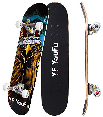 Skateboards, 78,7 cm, Profi-Skateboard, komplett für Jungen/Mädchen/Jugend/Erwachsene, Trick-Skateboard für Anfänger und Profis, Doppelkick, 7-lagiges kanadisches Ahornholz, konkaves Skateboard