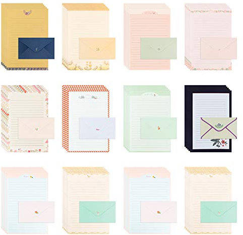 Briefpapier A5,Chudian 72 Blatt Briefpapier Mit 36x Briefumschlag Briefbogen Sets A5 Niedliche Briefpapier mit Linien für Kinder Mädchen Jungen in 10 Süße Stile