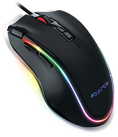 Advance - Ratón para Juegos Programable GTA 250 - Colores LED RGB con Retroiluminación 10 Modos - 8 Botones - Personalizable - hasta 4800 dpi - Plug & Play - Rueda De Desplazamiento – Rapidfire