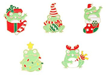 Christmas Green Frog Enamel Pins Present Sock Tree Hat Custom Pin Brooch Badge Accessories Backpack Gift for Friends Jewelry Accessories