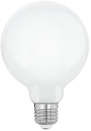 EGLO E27 LED Lampe dimmbar, Glühbirne Globe, 7,5 Watt (entspricht 60 Watt), 806 Lumen, Leuchtmittel warmweiß, 2700 K, Glühlampe opal weiß, G95, Ø 9,5 cm