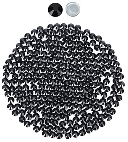 2880 Hotfix-Strasssteine,Flatback Glitzersteine Stones, Glas, runde Kristalle Strasssteine, Edelsteinezum Basteln, für Kleidung, Schuhe, Taschen, DIY-Dekoration,Jet Black,SS10,2.7MM-2.8MM