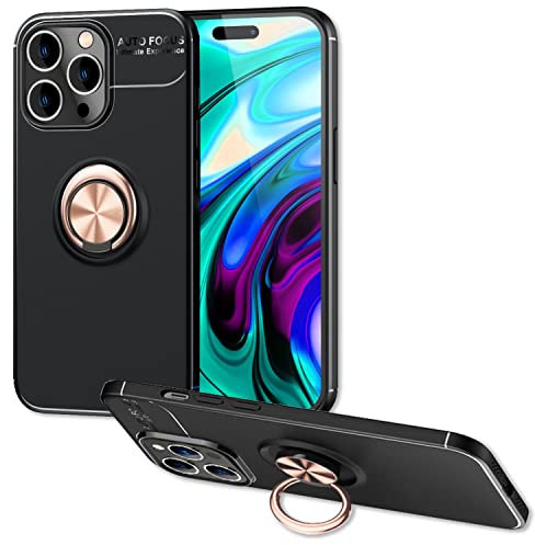 NALIA Étui Noir Mat avec Bague Compatible avec iPhone 14 Pro Coque, 360-Degrés Anneau Rotatif pour Fonction Support, Anti-Derapant Anti-Choc Housse de Protection en Silicone, Couleur:Rose Gold Or